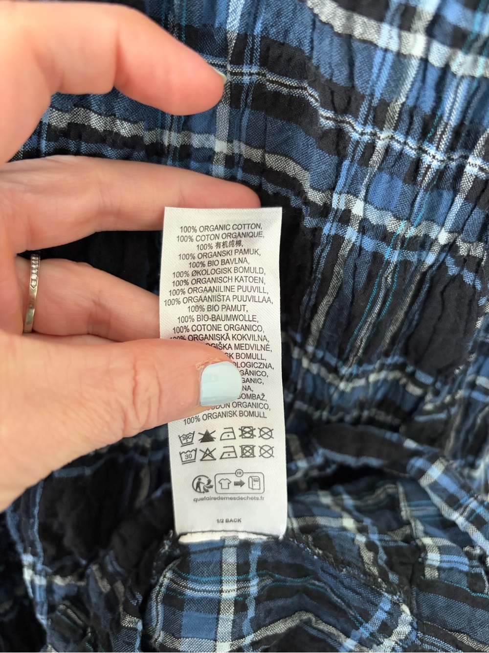 Plaid Midi Dress with Burgundy Tie Detail - Blue - Picture 6 of 11